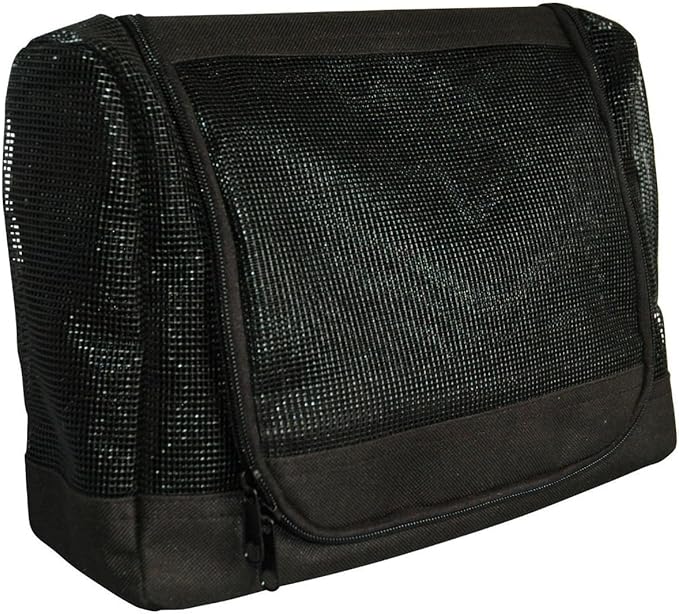 The Fine Living Portable Latex Mesh Shower Caddy Tote Bag, Gym Shower Caddy Hanging Organizer with Metal Hook, Dorm Room Essentials, Travel Toiletries, Camping RV Essentials, Black 12”x3”x8”