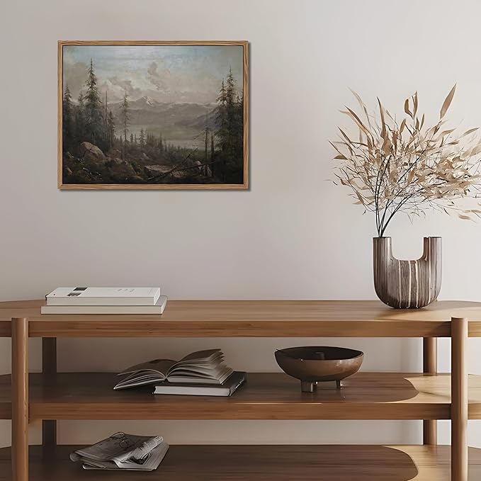 Floating Framed Canvas Wall Art - Majestic Mountain Forest Landscape Wall Decor - Natural Scenery Pictures Paintings Prints for Living Room Bedroom Bathroom Home Decoration 12x16 inch