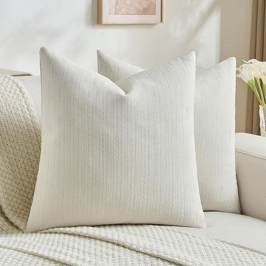 FUTEI Cream White Decorative Throw Pillow Covers 20x20 Inch Set of 2,Soft Cozy Wheat Ear Striped Patterns Cushion Cases,Modern Home Decor for Couch Bed Living Room