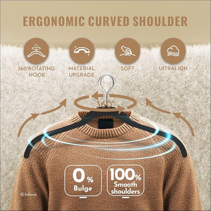 30 Pack Velvet Shirt Hangers, Non-Slip Slim Flocked Clothes Hanger with 360° Swivel Hook, Space-Saving Felt Hangers for Coats, Sweaters, Blouses, Tank Tops(Black)