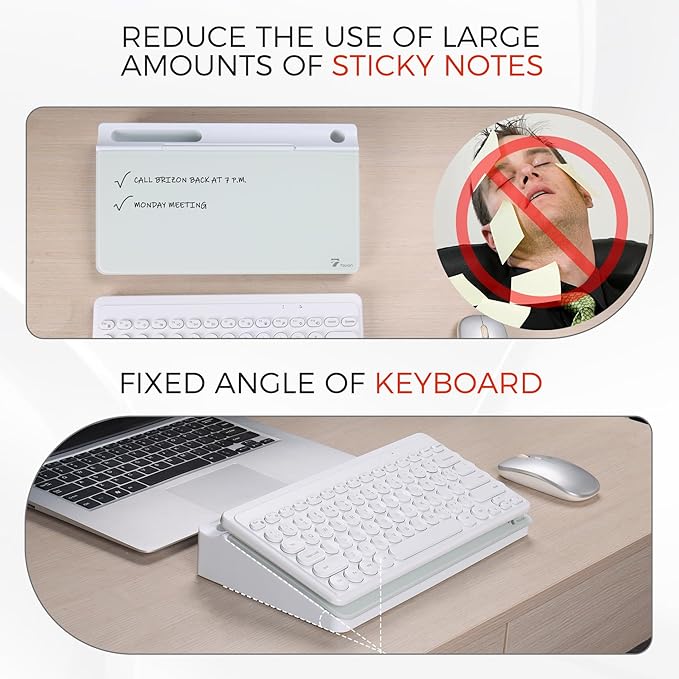 TOWON Small Compact Glass Desktop Whiteboard with Storage – 12 x 7 in Dry Erase Board for Desk, Home Office, School | Includes 5 Markers, Eraser & Holder | Space-Saving Organizer, Aesthetic White