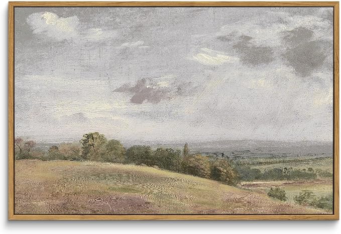 InSimSea Framed Canvas Wall Art Vintage Decor, Large Farmhouse Nature Scenery Clouds Valley Grassland Pictures Prints, Classical Retro Paintings Home Decor for Living Room Bedroom Office, 16"x24"