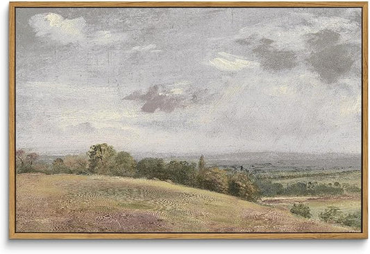 InSimSea Framed Canvas Wall Art Vintage Decor, Large Farmhouse Nature Scenery Clouds Valley Grassland Pictures Prints, Classical Retro Paintings Home Decor for Living Room Bedroom Office, 16"x24"