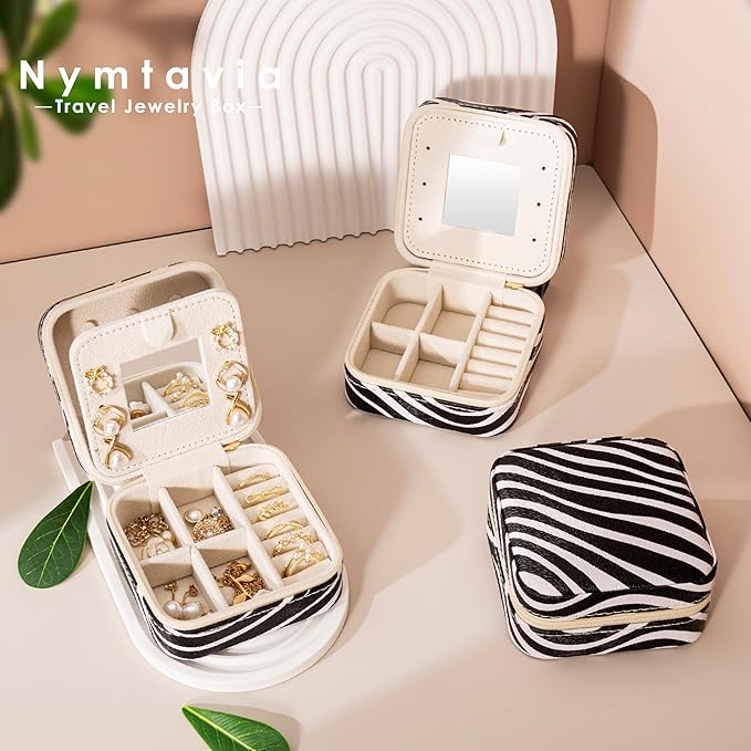 Zebra Print Small Jewelry Box, Animal Print Travel Jewelry Case for Women Girl, Trinket Box Organizer, Trendy Birthday Gradution Gift