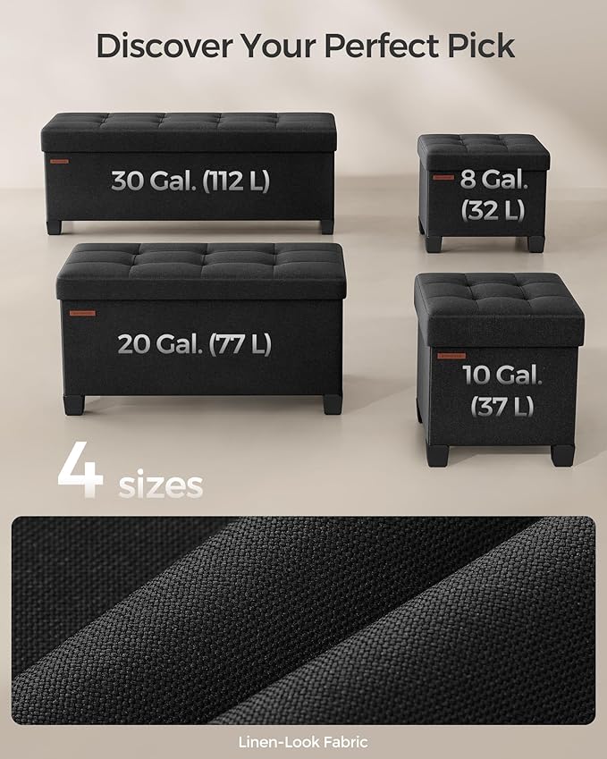 SONGMICS Storage Ottoman Bench, Foldable Foot Rest with Legs, 15 x 43 x 15.7 Inches, End of Bed Bench, Storage Chest, Load up to 660 lb, for Living Room, Bedroom, Entryway, Ink Black ULSF018B01