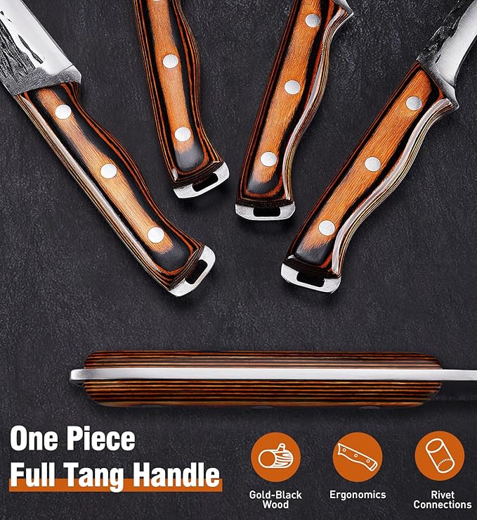 4PCS Hand Forged Butcher Knife and Kitchen Knife 2 in 1 Set, Heavy Duty Meat Cleaver Serbian Chef Knife Breaking Knife Boning Knife for Meat Cutting BBQ Gifts for Men Women