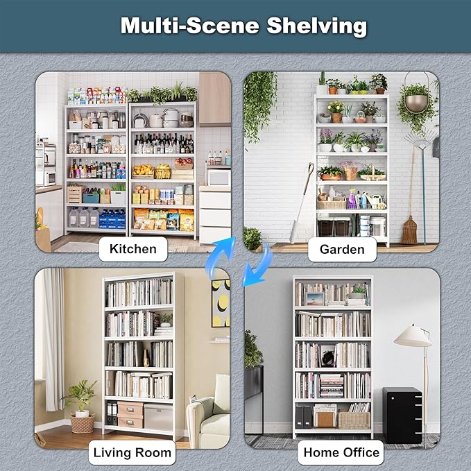 Bookshelf,5 Tier Bookshelves,69" Tall Metal White Bookcase,Install Simple Bookshelves for Bedroom, Living Room,Home Office/Library(White)