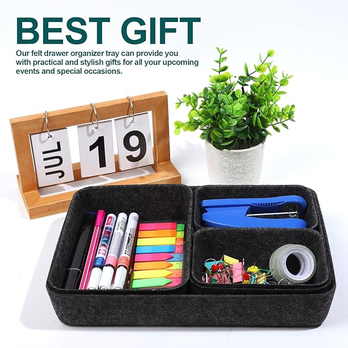 HNYYZL Desk Drawer Organizer,7 Pack Felt Drawer Organizer Shallow Drawer Organizers Felt Storage Bins,Grey