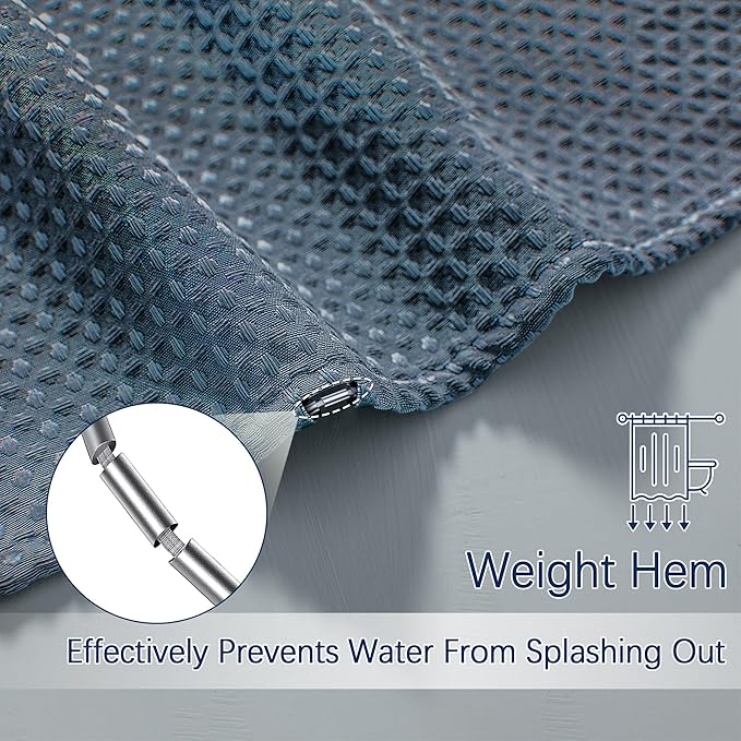 Long Blue Shower Curtains for Bathroom Waffle Weave 84 Inches Length Heavy Duty Fabric Navy Shower Curtain, 256GSM Waterproof Luxury Shower Curtain with 12 Hooks, 72Wx84H Navy Blue