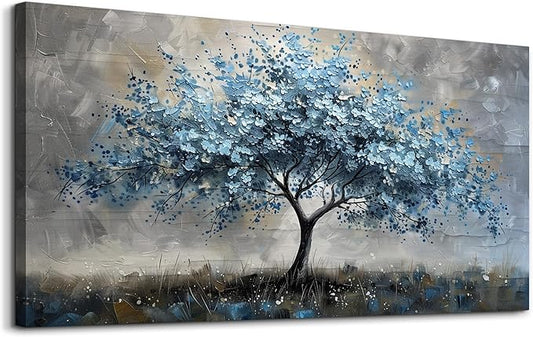 MHARTK66 Canvas Wall Art For Living Room Farmhouse Wall Decor For Bedroom Office Decorations Gray Wall Paintings Blue Tree Landscape Pictures Artwork Ready to Hang for Home Decor art 40"X20"