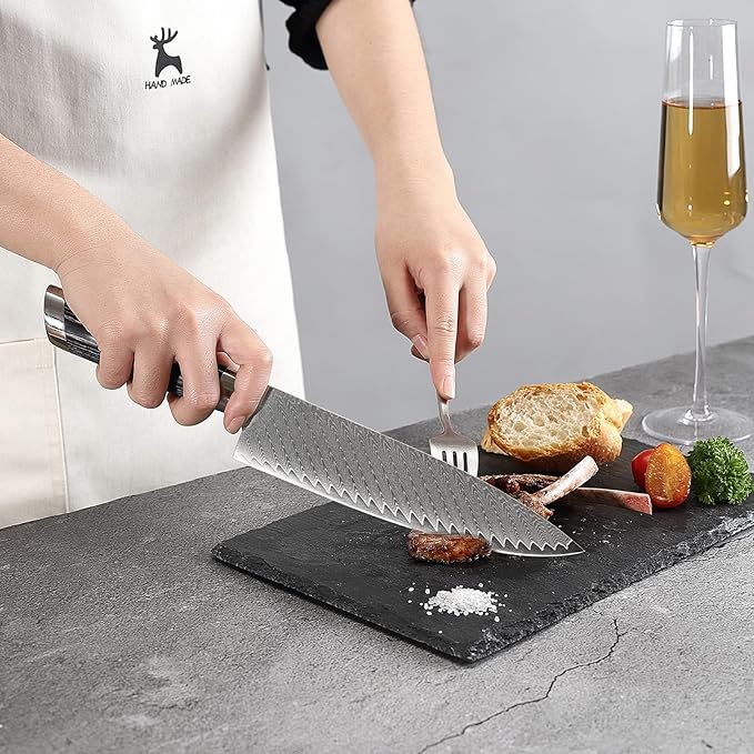 NANFANG BROTHERS Knife Set, 7-Piece Damascus Kitchen Knife Set with Block, ABS Ergonomic Handle for Chef Knife Set, Kitchen Shears, Knife Block Set