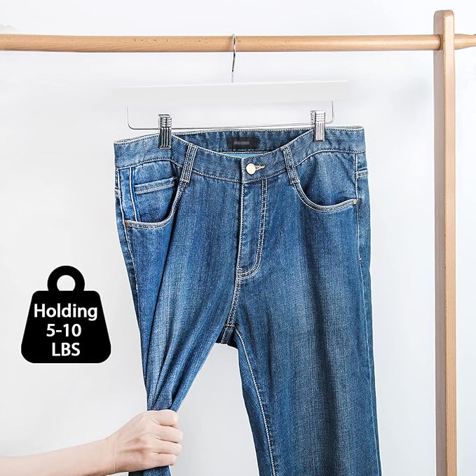 Nature Smile Wooden Pants Hangers Wood Bottom Jeans Skirt Hanger with Clips Anti Rust Hook Pack of 10 (White)
