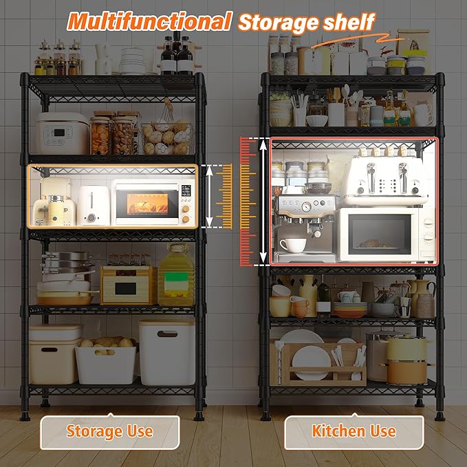 REIBII Metal Shelving 5 Tier Wire Sturdy Storage Shelves Adjustable Steel Organizer Wire Rack for Kitchen Laundry Room Commercial School Storage Room Black 63“Hx 21.65“L x 11.8”D