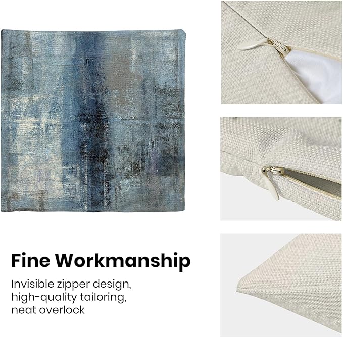 Boho Pillow Covers 18x18 Pack of 2 Blue Art Painting Decorative Throw Pillow Covers Outdoor Decor,Bohemian Abstract Modern Decor Pillowcase Farmhouse Linen Cushion Case for Home Couch Sofa