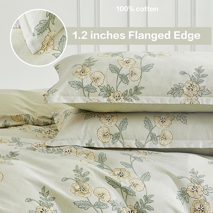 SAPHREAS Green Leaf Cotton Duvet Cover Set King Size 3pcs Tropical Botanical Yellow Flower Bedding Comforter Cover Set 1 Duvet Cover 2 Pillow Shams, Comforter Not Included