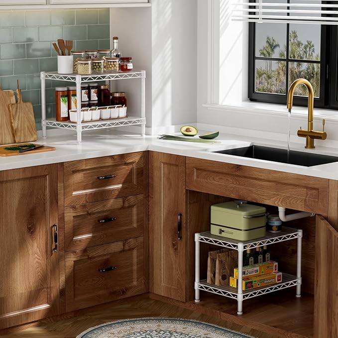 Small 2 Tier Shelves Storage Wire Shelving Unit Metal Shelf Adjustable Organizers Storage Shelving with Wheels for Bathroom Laundry Room Kitchen Pantry12”D x 18”W x 12.2”H White