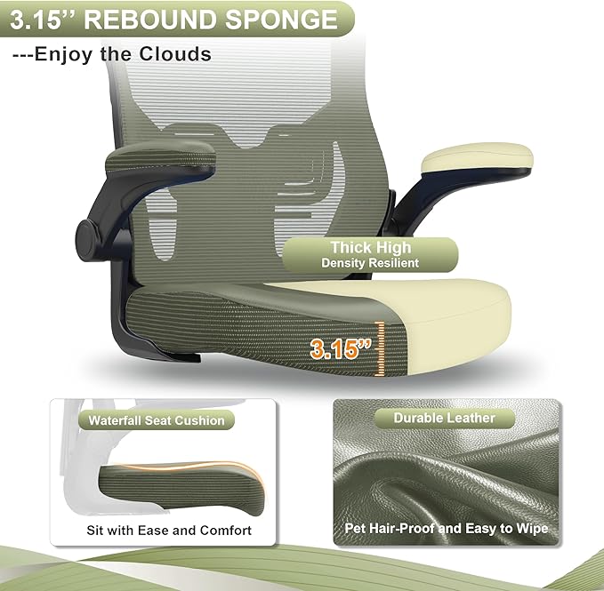 Office Chair, High Back Desk Chair Adjustable Height and Ergonomic Design Home Office Computer Chair Executive Lumbar Support Padded Flip-up Armrest Swivel Task Chair