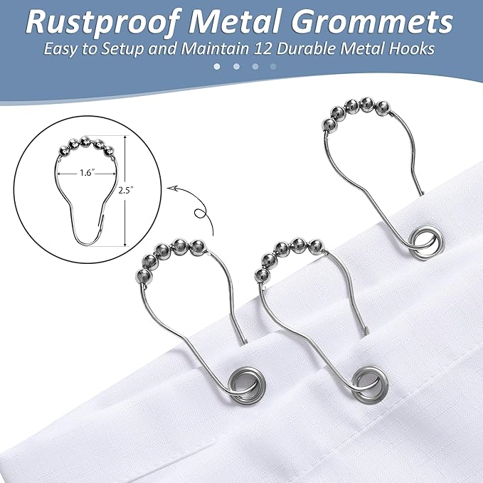 Blue Grey Shower Curtains for Bathroom, Ombre Textured Fabric Shower Curtain Set, Hotel Spa Luxury with 12 Hooks, Machine Washable, Decorative Bathroom Curtain Blue Grey 72 x 72