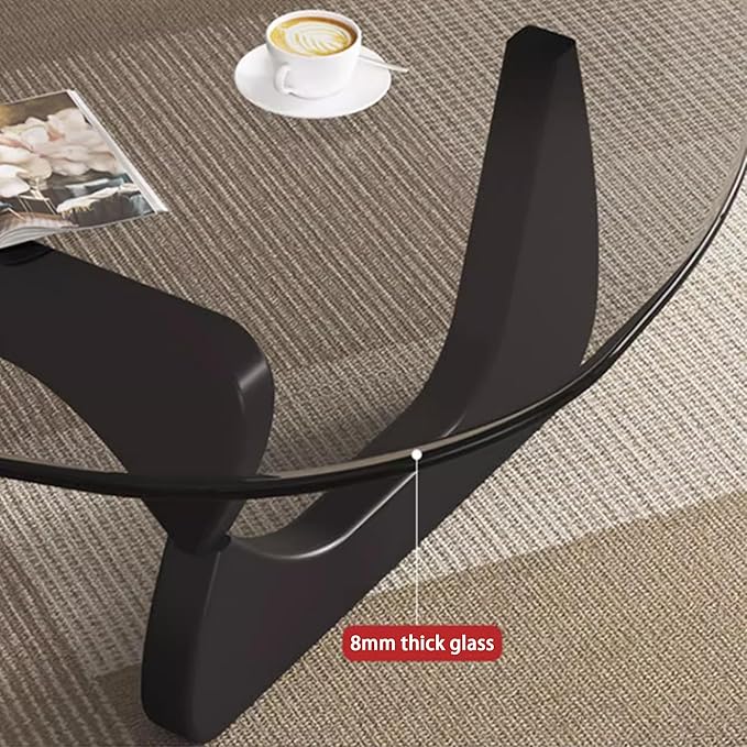 EASYSOUL Modern Glass Coffee Table, 44.88" D x 32.28" W x 15.75" H, Abstract Round Tea Tables for Living Room Home Office Industrial Cocktail Tables (Black-Gray Glass, 44.88")