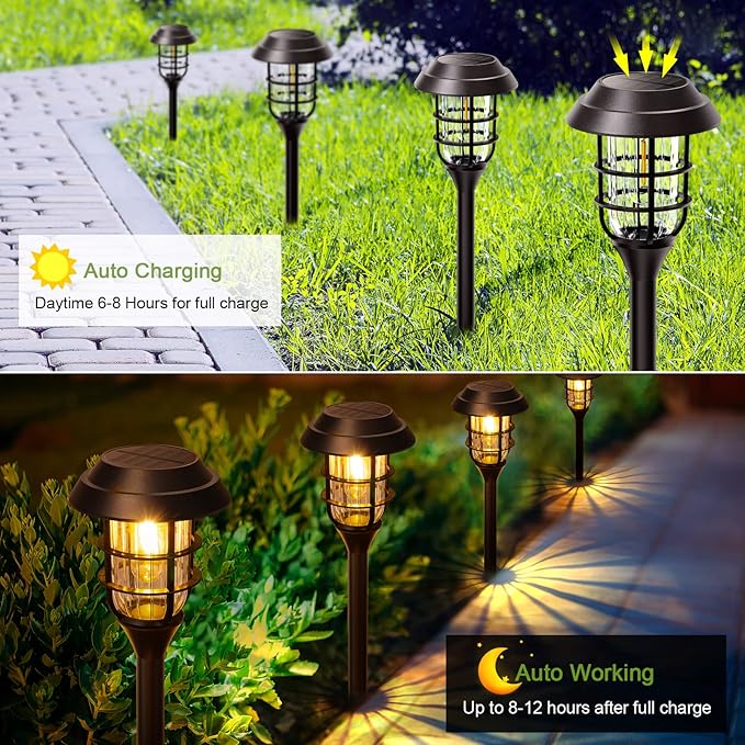 LETMY Solar Pathway Lights Outdoor, 8 Pack Bright Solar Lights Outdoor, IP65 Waterproof Auto On/Off Solar Garden Lights Solar Powered Landscape Lighting for Yard Patio Walkway Driveway