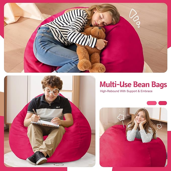 Homguava 2FT Bean Bag Chair: 2' Bean Bags with Memory Foam Filled,Comfy Beanbag Chairs Round Bean Bag Sofa with Dutch Velvet Cover-Pink
