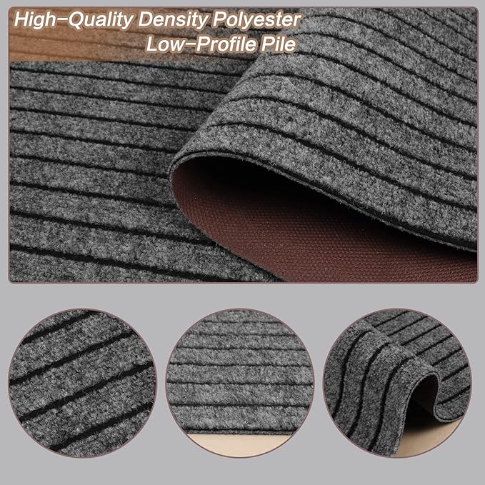 2' x 24' Runner Rugs with Rubber Backing, Indoor Outdoor Utility Carpet Runner Rugs, Stripe Gray, Can Be Used as Aisle for The RV and Boat, Laundry Room and Balcony