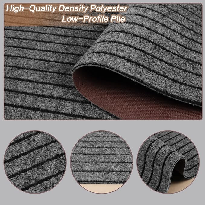 4' x 62' Runner Rugs with Rubber Backing, Indoor Outdoor Utility Carpet Runner Rugs, Stripe Gray, Can Be Used as Aisle for The RV and Boat, Laundry Room and Balcony