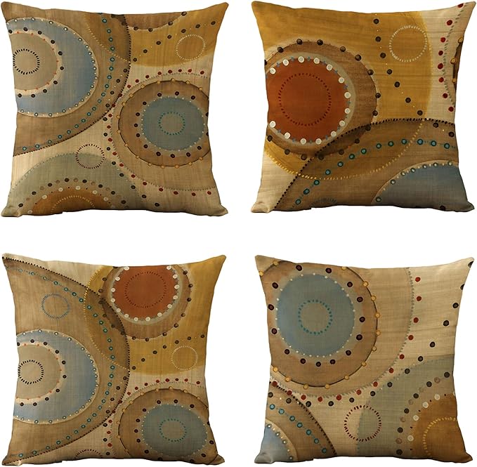 WOMHOPE Set of 4 Vintage Geometric Decorative Throw Pillow Covers Pillow Cases Cushion Cases 18 x 18 Inch for Living Room,Couch and Bed (Circle)