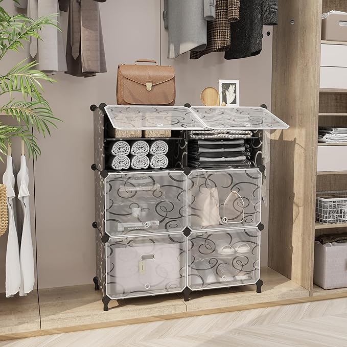 AWTATOS Shoe Rack, 6 Tier Shoe Storage Cabinet with Door, 24 Pair Shoe Organizer Shelves for Closet Hallway Bedroom Entryway, Black