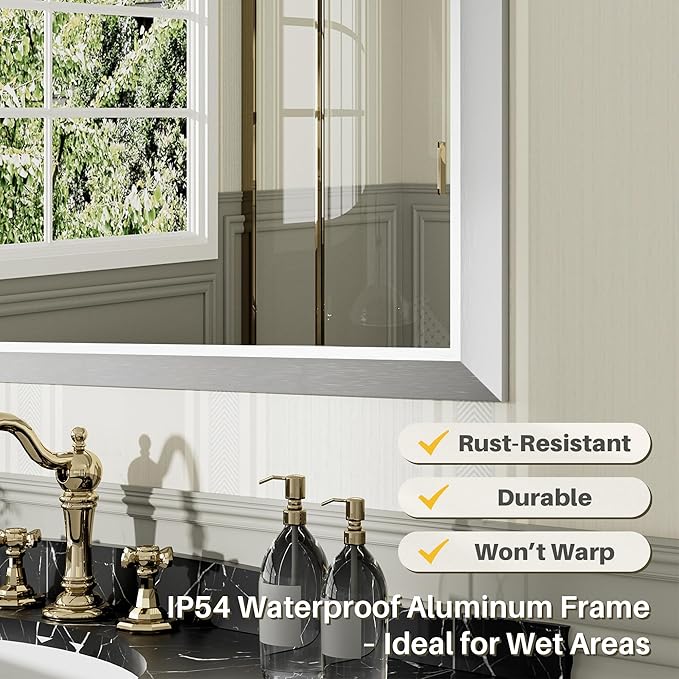 48x30 Inch Silver Bathroom Mirror for Wall, Thick Metal Framed Rectangle Mirrors for Over Sink, Bedroom, Living Room, Entryway, Anti-Rust, HD Tempered Glass
