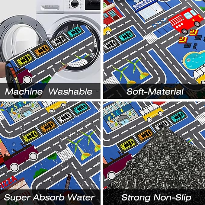 Road Map Carpet for Kids - Kids Rugs for Playroom Car Rugs for Boys Toy Play Mats for Floor City Rug Play Mat, 2. 5x4 Feet