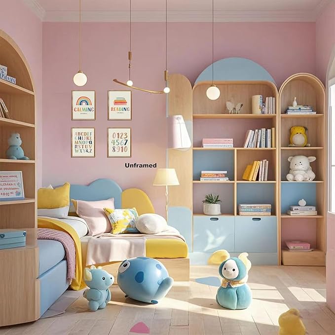 Baby Alphabet Wall Art Set of 9, 1 2 3 number Rainbow Canvas Posters Prints, Kids ABC Positive Affirmation Wall Decor Paintings for Kids Room Nursery Bedroom Home Decor 8x10In Unframed