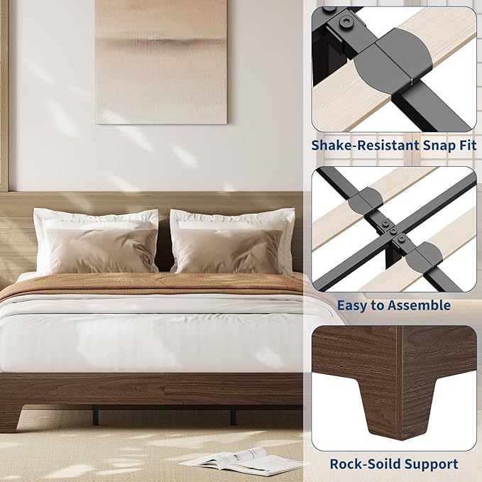 Garvee Wood Platform Bed Frame, Full Size Bed Frame, Wood Slat Support, No Box Spring Needed, Easy Assembly, Noise-Free Design, Underbed Space for Storage