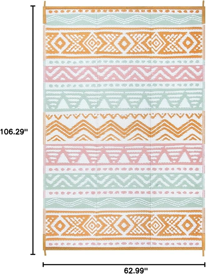 Lahome Waterproof Outdoor Rug 6x9, Reversible Outdoor Plastic Straw Rug for Camping, Large RV Outdoor Patio Rug, Outdoor Rugs Carpet for Porch Deck Backyard Balcony Picnic(Pink/Orange,6'x 9')