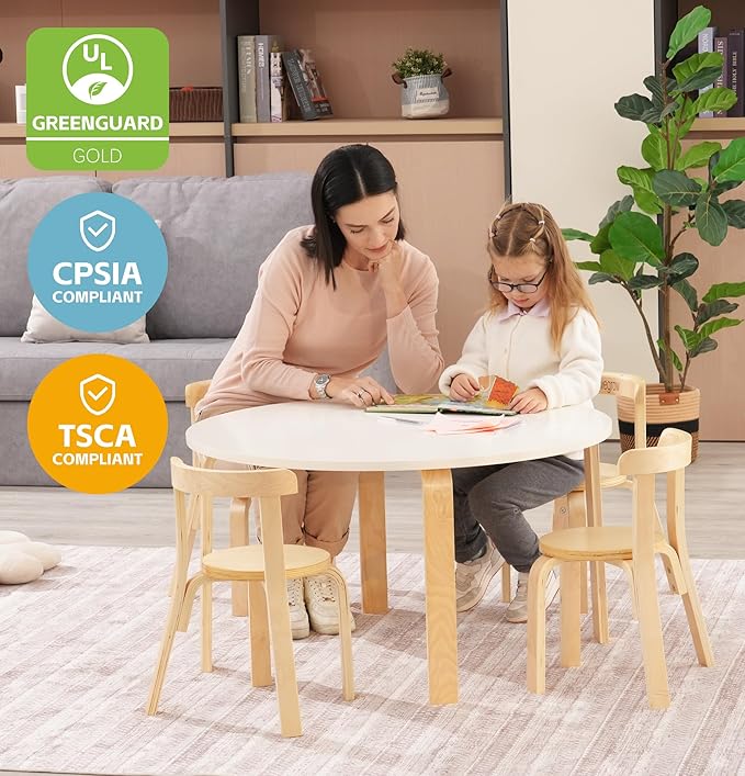 Swegrow Wooden Kids Chair, Toddler Chair for Table, Kids Stackable Chairs, Kid Wooden Furniture for Family/Playroom/Classroom（Set of 4-Natural Wood）