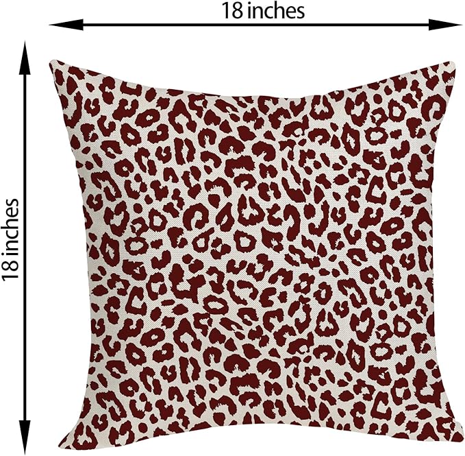 Leopard Print Pillow Covers 18x18 Pack of 2 Burgundy Red Animal Pattern Cheetah Decorative Throw Pillow Cover Outdoor Decor Boho Abstract Modern Pillowcase Farmhouse Cushion Case for Home Sofa