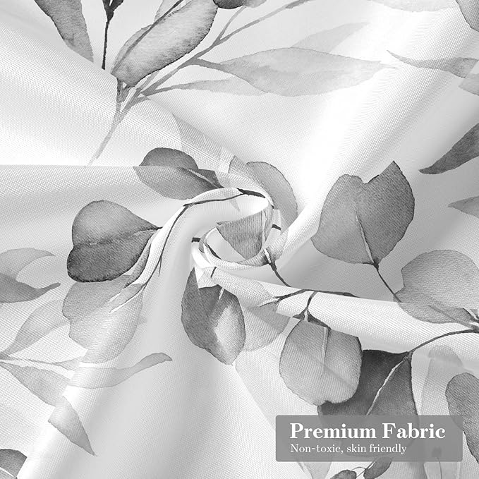 MitoVilla Grey Spring Floral Shower Curtain, Modern Plants Botanical Fabric Cloth Shower Curtains for Chic Elegant Bathroom Decor, Summer Watercolor Eucalyptus Leaf, 72x72