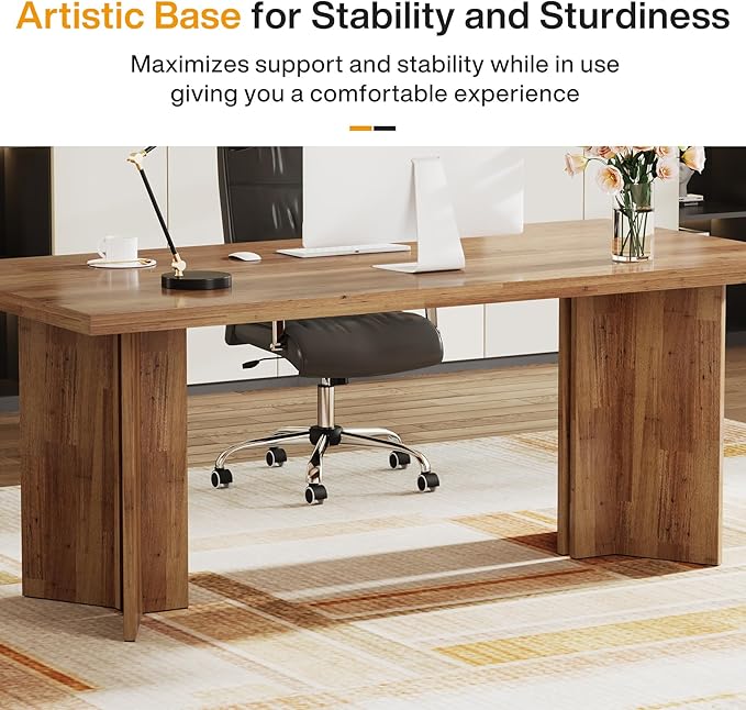 Tribesigns 63-inch Executive Desk, Vintage Home Office Computer Desk with Large Tabletop, Farmhouse Wood Writing Conference Table Workstation for Office, Study, Walnut Brown