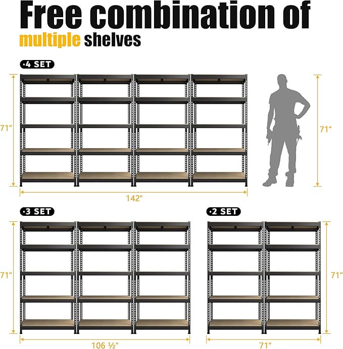 PrimeZone Storage Shelves 3 Packs 5 Tier Adjustable Garage Storage Shelving, Heavy Duty Metal Storage Utility Rack Shelf Unit for Warehouse Pantry Closet Kitchen, 35.5" x 15.75" x 71", Black