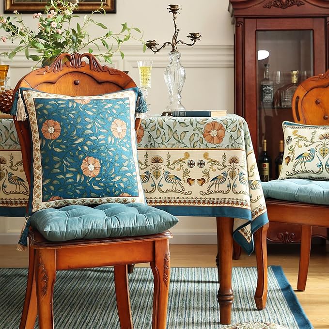 patdrea Designer Square Throw Pillow Covers Set of 2,French Floral Blue Farmhouse Linen Vine Branch Pattern Pillow Cover,Decorative Pillowcases Cushion for Bed Living Room Outdoor Car,18"x18"