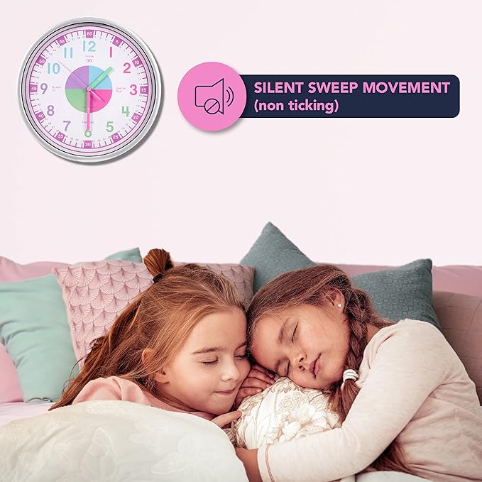OWLCONIC Telling Time Teaching Clock for Kids - Analog for Bedrooms, Playroom, Homeschool Decor, School Classroom Learning, Educational for Learning to Tell Time