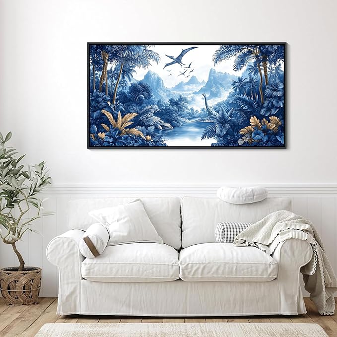 HKDGOKA Landscape Framed Wall Art - Vintage Dinosaur Era Forest Wall Pictures Black and White Canvas Paintings Artwork Ready to Hang Bedroom Living Room Kitchen Home Decor 20x40 IN