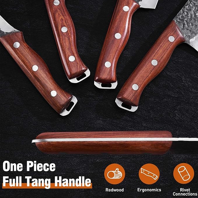 4PCS Butcher Knife and Kitchen Knife Set, Hand Forged Very Sharp for Meat Cutting Cooking BBQ Gifts for Men Women