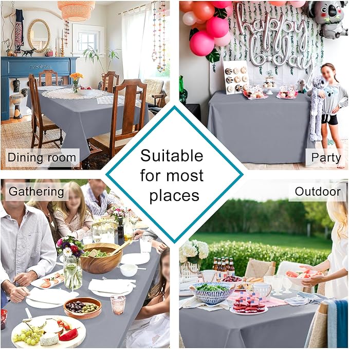 Hiasan Light Gray Rectangle Tablecloth - Waterproof Spillproof and Wrinkle Resistant Washable Polyester Table Cloth for Dining Party, 90 x 132 inch
