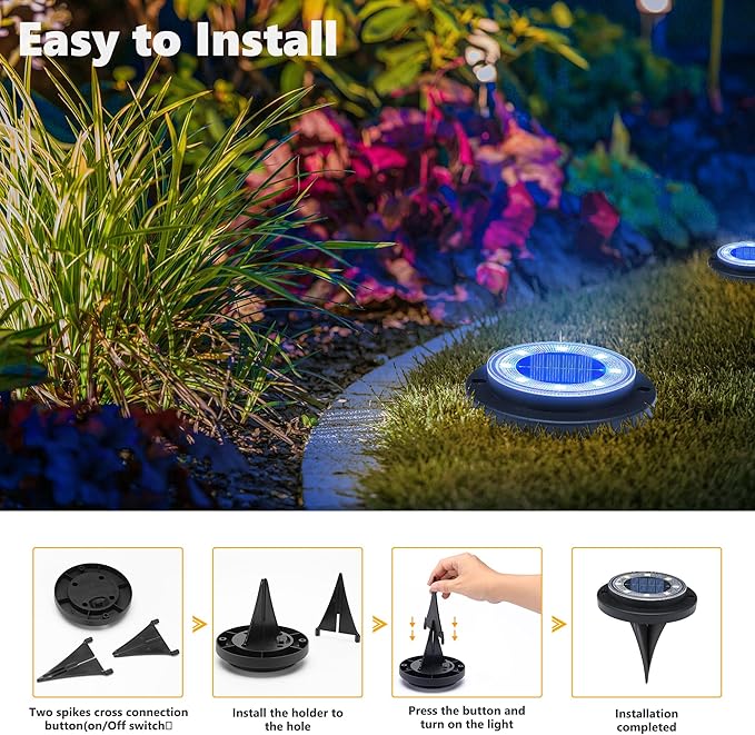 Flacchi Solar Ground Lights - Solar Powered Lights Outdoor Solar Disk Light Waterproof Landscape Light for Patio Yard Pathway Walkway Driveway (Blue, 8 Pack)
