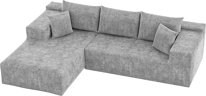 YESHOMY Sectional Couch, 108" Boneless Couches for Living Room, Modular Sectional Sofa with Deep Seat, Cloud Comfy Couch with L-Shape Chaise, No Assembly Required (Chenille, Pearl Gray)