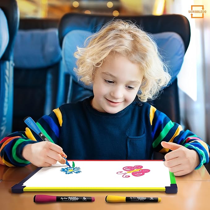 Travel Size Art Coloring White Board for Kids 9”x12” Car Airplane Travel Essentials Kids Travel Accessories Travel Games for Kids Travel Toys for toddlers 1-3 Plane Travel Games for Kids Ages 4-8 & Up