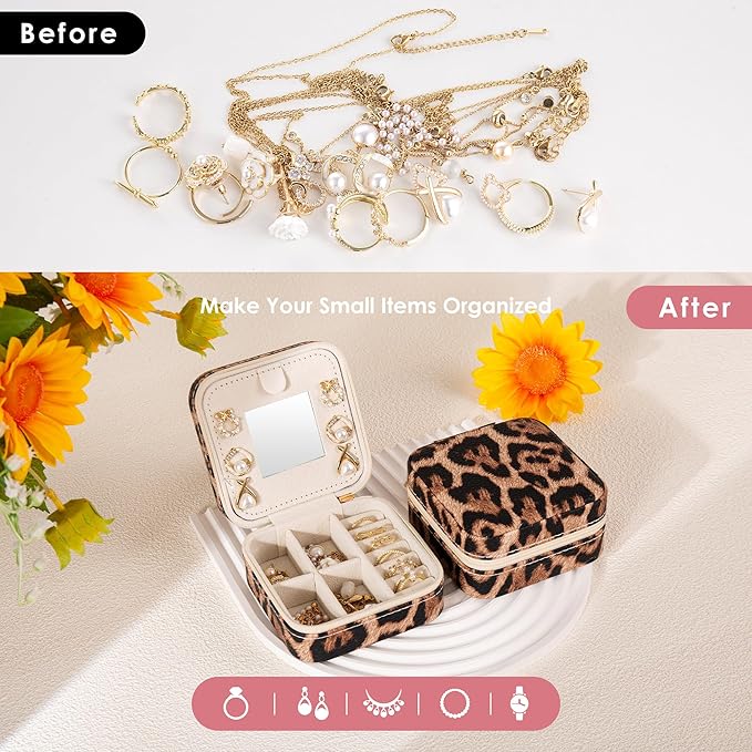 Leopard Print Jewelry Box, Cheetah Travel Jewelry Case for Women Girl, Animal Small Jewelry Organizer, Birthday Graduation Gift