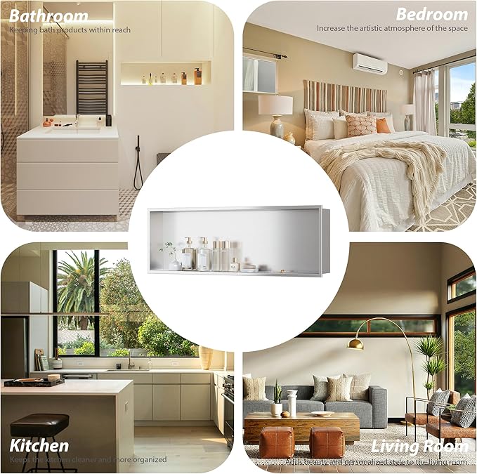 Stainless Steel Shower Niche 36" X 12", No Tile Needed Wall Niche, Recessed Shower Shelf for Bathroom Storage, Brushed Nickel
