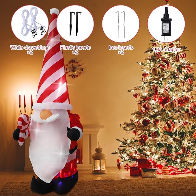 7ft Christmas Inflatable Outdoor Decoration Dwarf with Hat Inflatable Patio Decoration with Built-in LED Lights, Suitable for Christmas Holiday Party, Patio, Lawn, Garden Winter Decoration